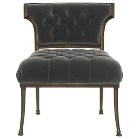 Tufted Accent Chair with Antique Gold Frame